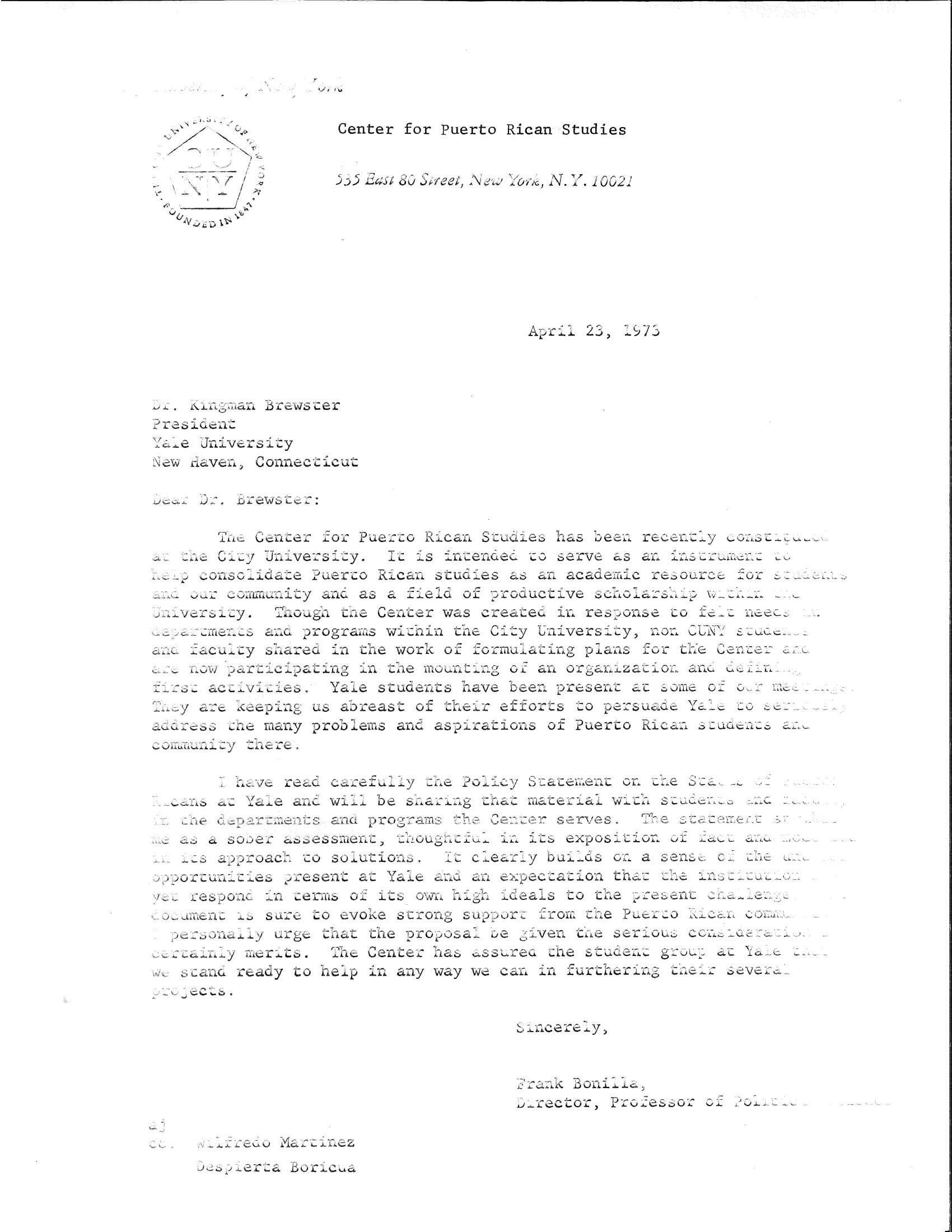 Center for Puerto Rican Studies, April 23, 1973